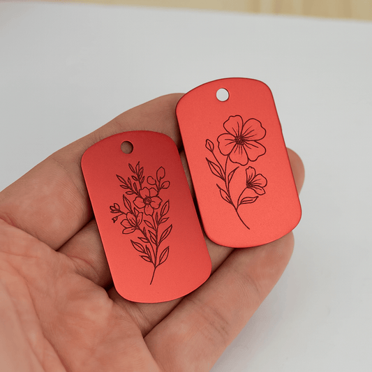Red Aluminum Dog Tags with Chain | 1.2x2" Aluminum, Stainless Steel | Polished with No Sharp Edges | Custom Engraved Name Tag | Pet, Gift, or ID Tag (Copy) - Vanbrera Stones Single Sided Screw On Wire Cable