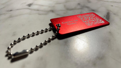 RED Custom Engraved QR Code Keychain: Anodized Aluminum Tag - Vanbrera Stones Single Sided Screw On Wire Cable