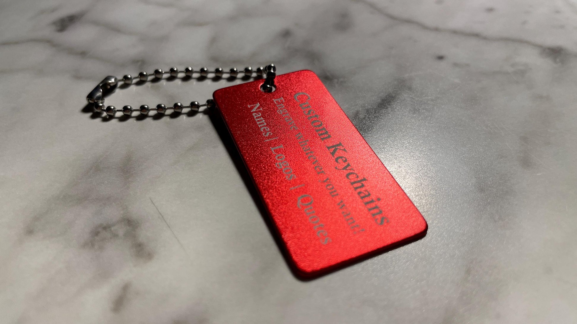 RED Custom Engraved QR Code Keychain: Anodized Aluminum Tag - Vanbrera Stones Single Sided Screw On Wire Cable