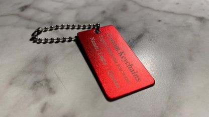 RED Custom Engraved QR Code Keychain: Anodized Aluminum Tag - Vanbrera Stones Single Sided Screw On Wire Cable