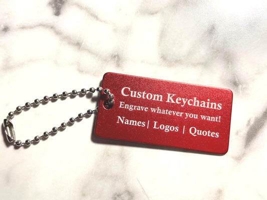 RED Custom Engraved QR Code Keychain: Anodized Aluminum Tag - Vanbrera Stones Single Sided Screw On Wire Cable
