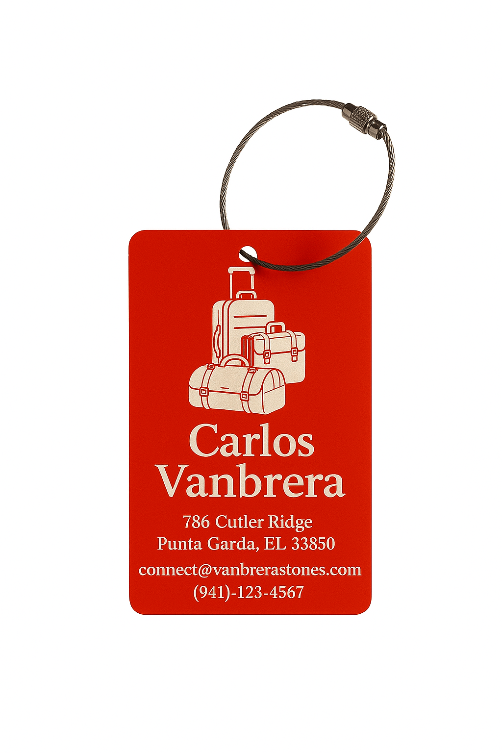 Red Metal Engraved Luggage Tag | 2x3" | Variety of Chains - Vanbrera Stones Single Sided None