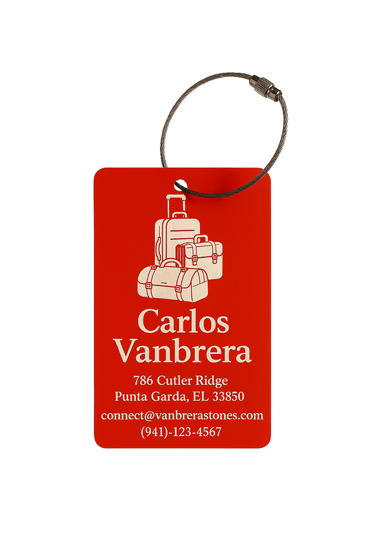 Red Metal Engraved Luggage Tag | 2x3" | Variety of Chains - Vanbrera Stones Single Sided None
