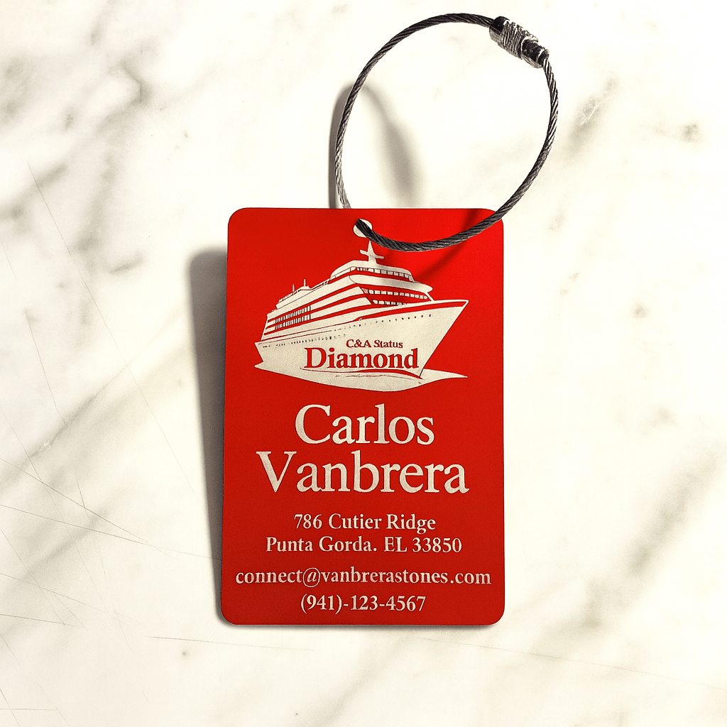 Red Metal Engraved Luggage Tag | 2x3" | Variety of Chains - Vanbrera Stones Single Sided None