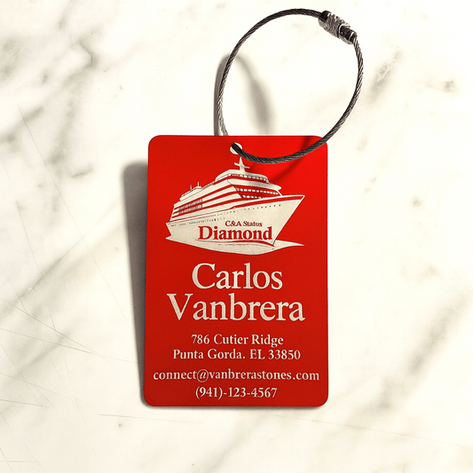 Red Metal Engraved Luggage Tag | 2x3" | Variety of Chains - Vanbrera Stones Single Sided None