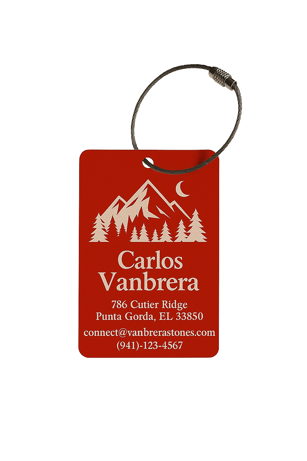 Red Metal Engraved Luggage Tag | 2x3" | Variety of Chains - Vanbrera Stones Single Sided None