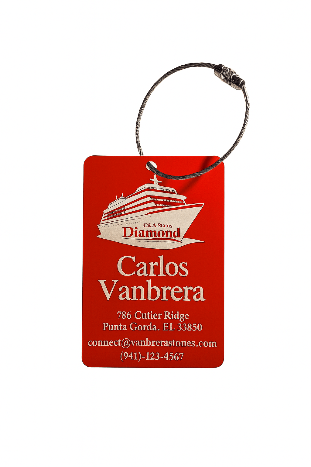 Red Metal Engraved Luggage Tag | 2x3" | Variety of Chains - Vanbrera Stones Single Sided None