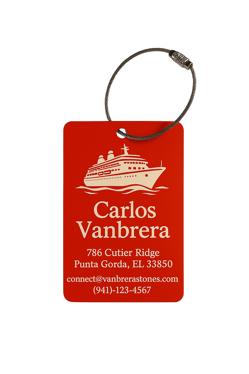 Red Metal Engraved Luggage Tag | 2x3" | Variety of Chains - Vanbrera Stones Single Sided None