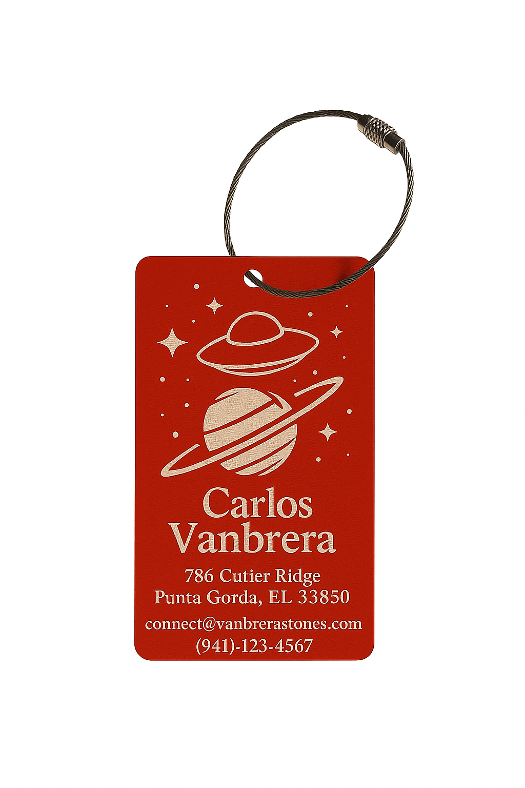 Red Metal Engraved Luggage Tag | 2x3" | Variety of Chains - Vanbrera Stones Single Sided None