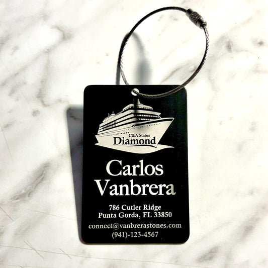 Royal Caribbean Crown & Anchor Status Metal Engraved Luggage Tag | 4 Colors | 2x3" - Vanbrera Stones Single Sided Black
