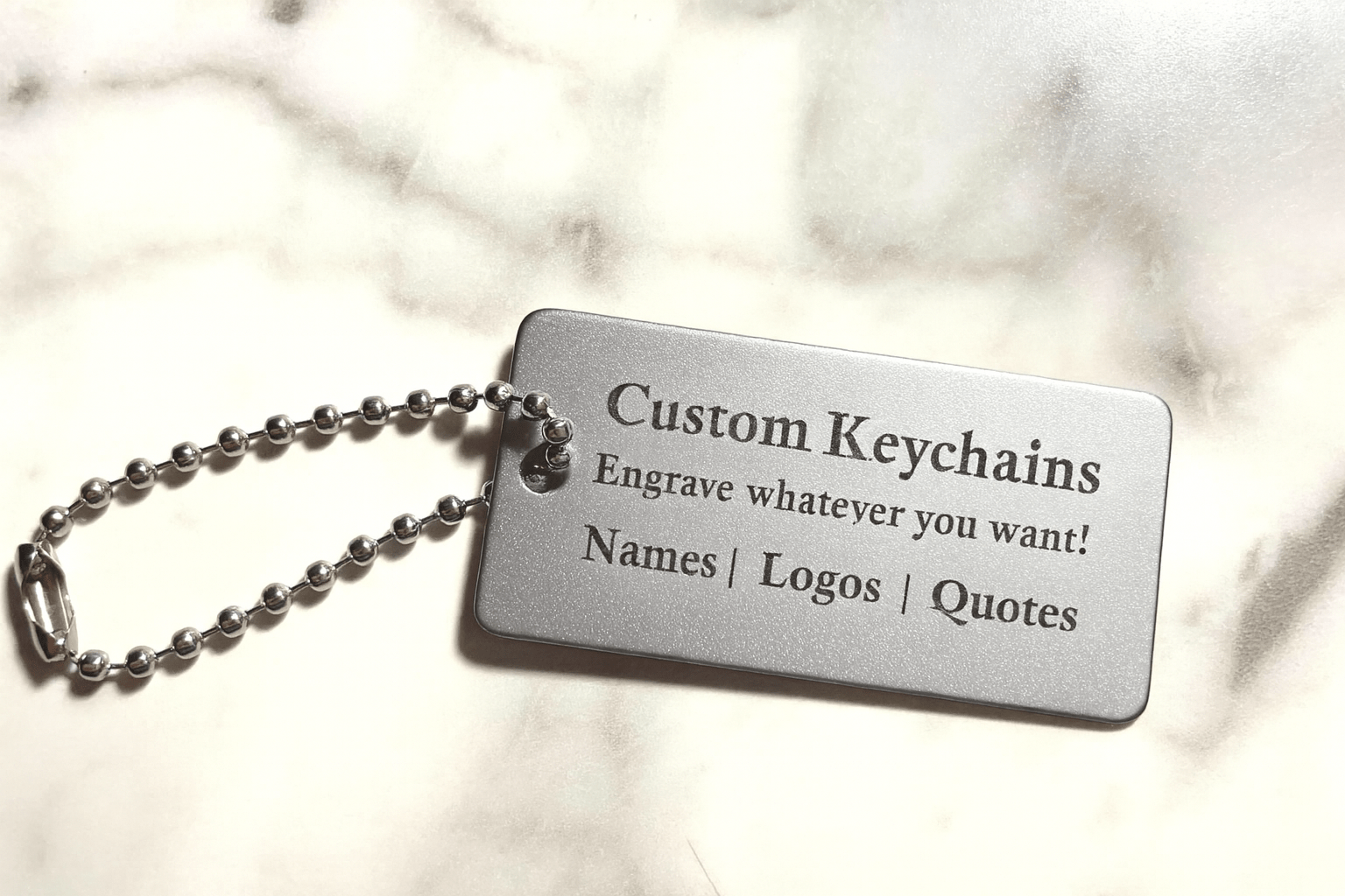 Silver 1x2" Custom Engraved QR Code Keychain: Anodized Aluminum Tag - Vanbrera Stones Single Sided Screw On Wire Cable