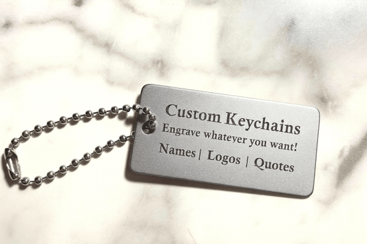Silver 1x2" Custom Engraved QR Code Keychain: Anodized Aluminum Tag - Vanbrera Stones Single Sided Screw On Wire Cable