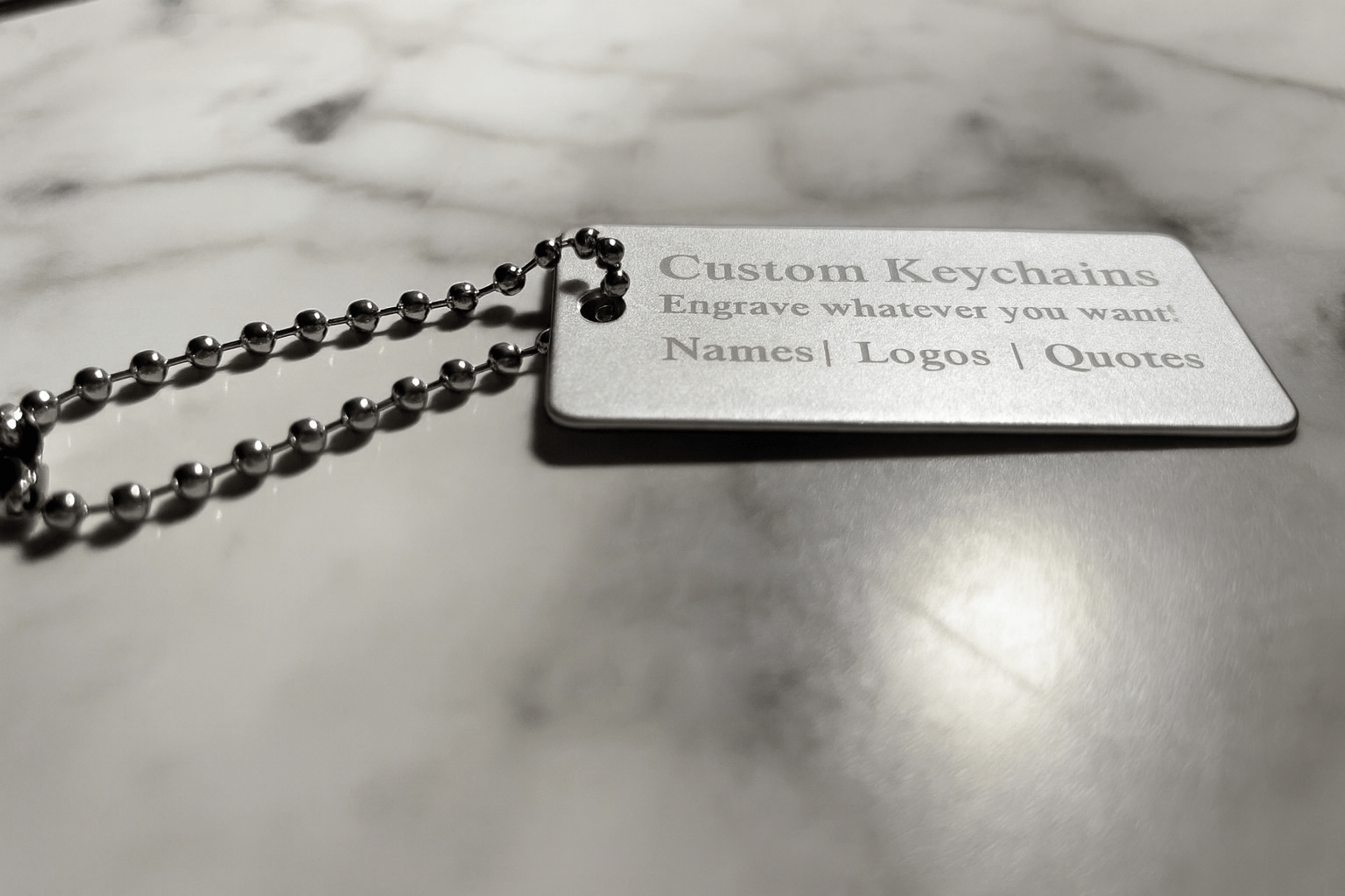 Silver 1x2" Custom Engraved QR Code Keychain: Anodized Aluminum Tag - Vanbrera Stones Single Sided Screw On Wire Cable