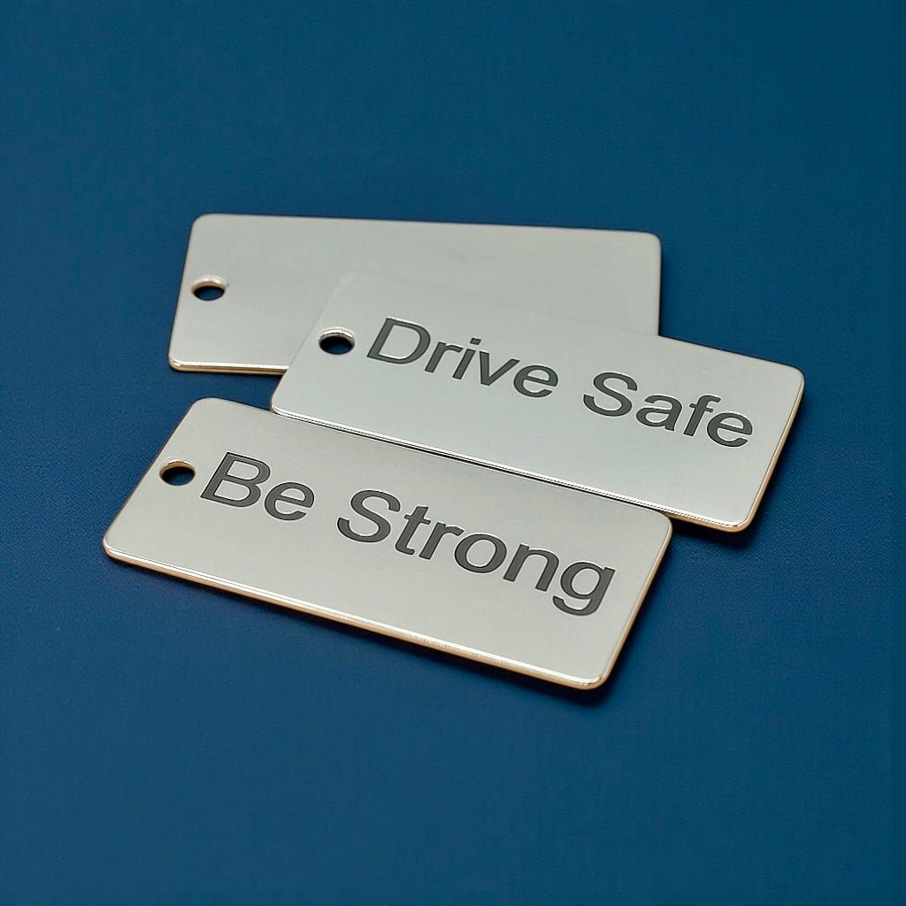 Silver 1x2" Custom Engraved QR Code Keychain: Anodized Aluminum Tag - Vanbrera Stones Single Sided Screw On Wire Cable