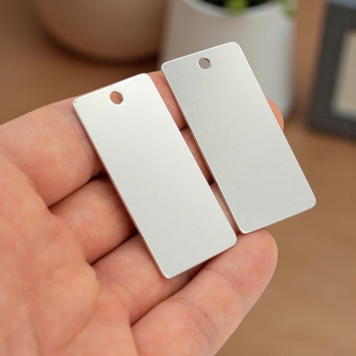 Silver 1x2" Custom Engraved QR Code Keychain: Anodized Aluminum Tag - Vanbrera Stones Single Sided Screw On Wire Cable