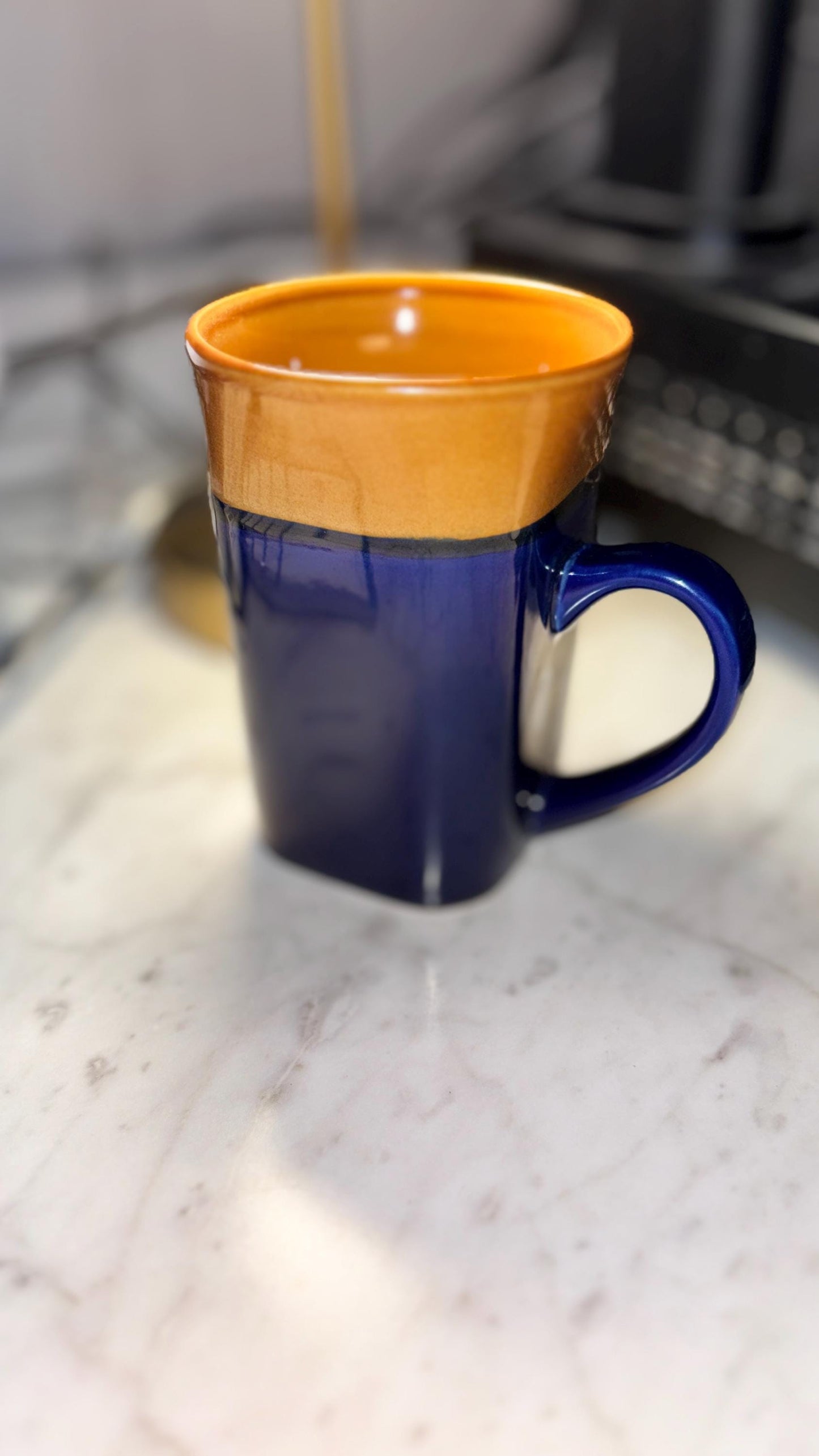 Square Base Ceramic Coffee Mug Custom Engraved – Blue and Brown, Dishwasher Safe, Microwave Safe - Vanbrera Stones Handling