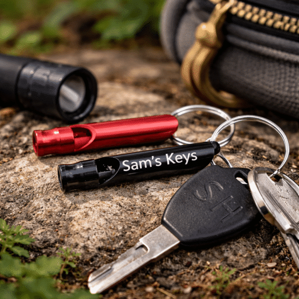 Personalized Aluminum Emergency Whistle with Keyring – Custom Engraved Safety Whistle