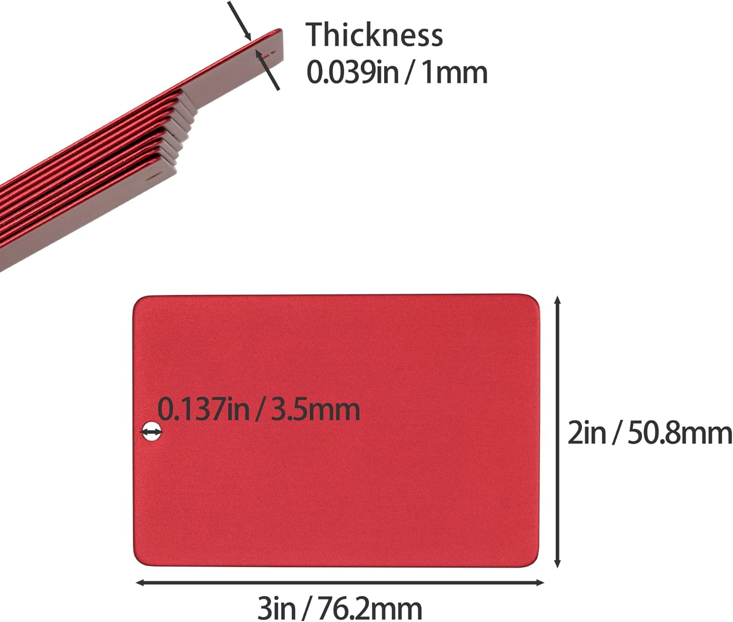 Red Anodized Aluminum Blank Luggage Tag – 2" x 3" - Image 2