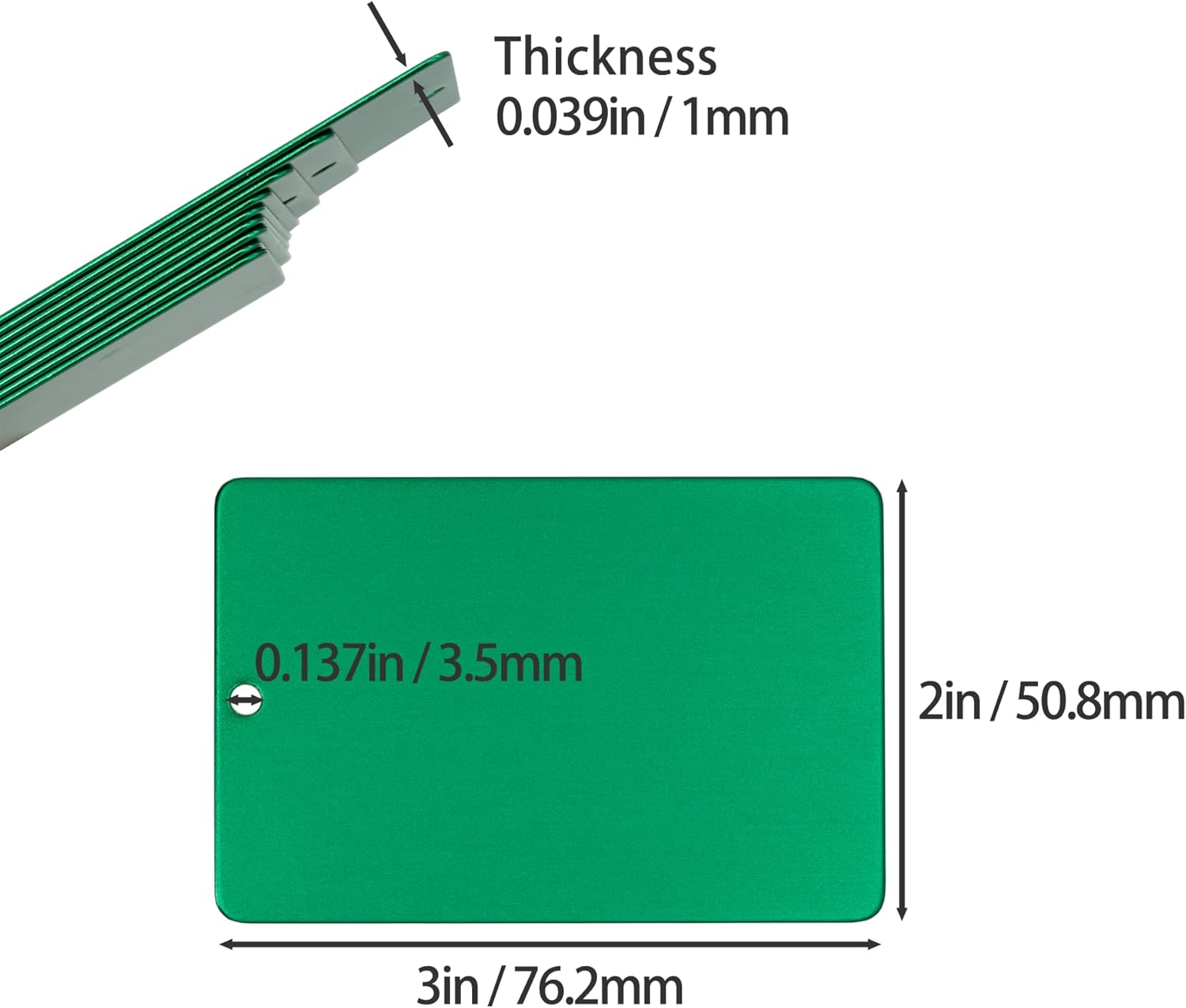 Green Anodized Aluminum Luggage Tag Blank 2" x 3" - Image 2