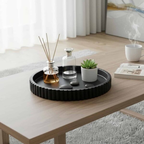 Personalized concrete decorative tray round fluted design