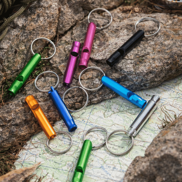 Aluminum alloy emergency whistle with keyring